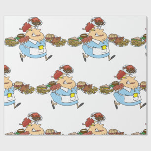Grappige Bezige Bediening Overwerkte Ober Cadeaupapier