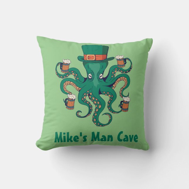 Grappige Bier Octopus Uw Voornaam Man Cave Kussen (Voorkant)