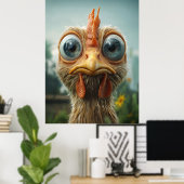 Grappige Big-Eyed Chicken Close-Up Poster (Thuiskantoor)