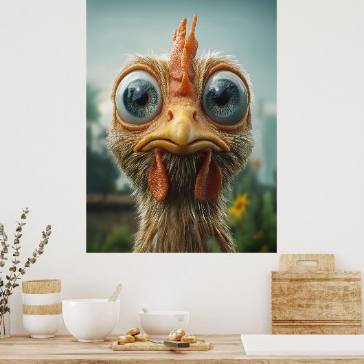 Grappige Big-Eyed Chicken Close-Up Poster (Keuken)