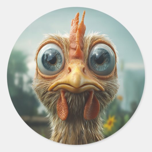 Grappige Big-Eyed Chicken Close-Up Ronde Sticker (Voorkant)