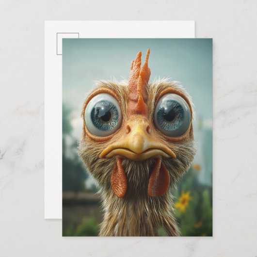 Grappige Big-Eyed Chicken Close-Up Uitnodiging Briefkaart (Voorkant / Achterkant)