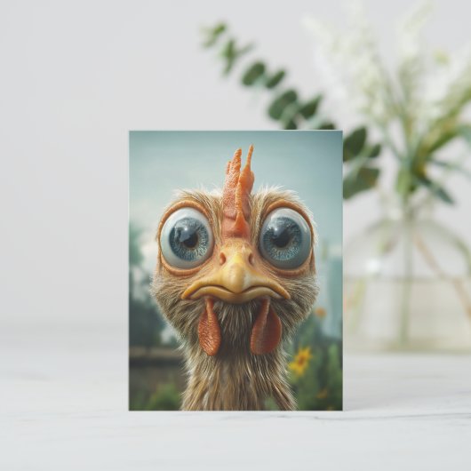 Grappige Big-Eyed Chicken Close-Up Uitnodiging Briefkaart (Staand voorkant)