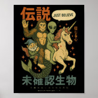 Grappige Bigfoot Alien Unicorn Japanse kunst Mythi