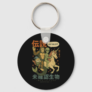 Grappige Bigfoot Alien Unicorn Japanse kunst Mythi Sleutelhanger