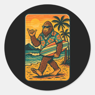 Grappige Bigfoot Aloha Hawaiaanse Surfing Tropisch Ronde Sticker