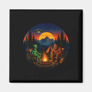 Grappige bigfoot buitenaardse camping retro ufo ka magneet