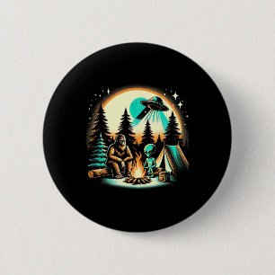 Grappige Bigfoot en Alien Ufo Camping Buitenlucht Ronde Button 5,7 Cm