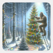 Grappige Bigfoot gepersonaliseerde kerst Vierkante Sticker (Voorkant)