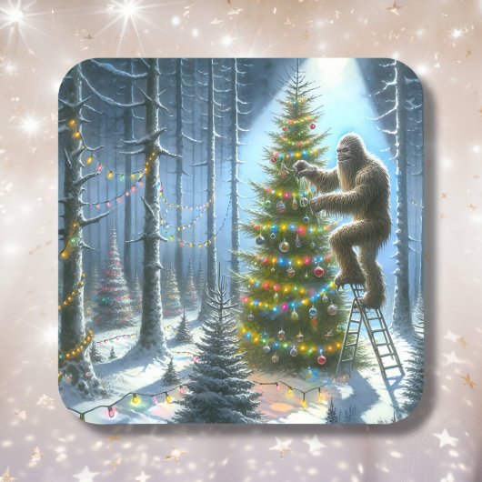 Grappige Bigfoot gepersonaliseerde kerst Vierkante Sticker