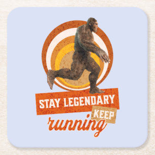 Grappige Bigfoot Hardloop Motivatie Vierkante Kartonnen Onderzetter
