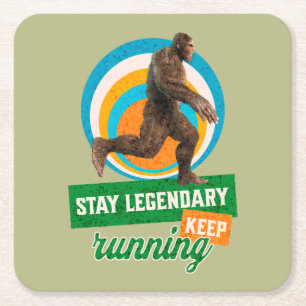 Grappige Bigfoot Hardloop Motivatie Vierkante Kartonnen Onderzetter