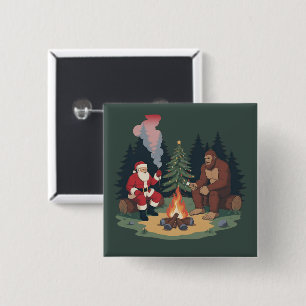 Grappige Bigfoot Kerstman Sasquatch Kamperen  Vierkante Button 5,1 Cm