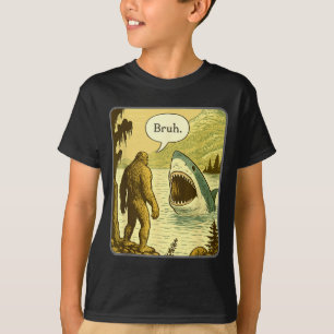 Grappige Bigfoot Met Haai Bruh Meme T-shirt