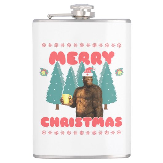 Grappige Bigfoot - Prettig Kerstfeest Heupfles (Voorkant)