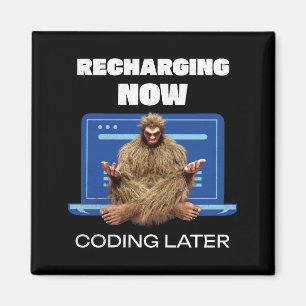 Grappige Bigfoot-programmeur die later codeert na Magneet