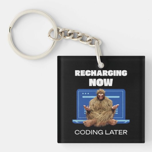 Grappige Bigfoot-programmeur die later codeert na Sleutelhanger (voorkant)