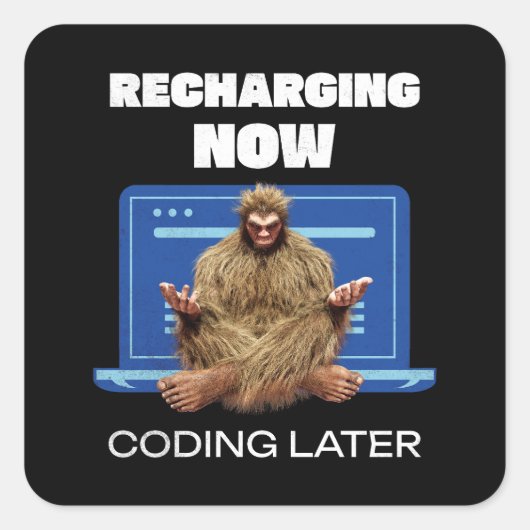 Grappige Bigfoot-programmeur die later codeert na Vierkante Sticker (Voorkant)