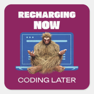 Grappige Bigfoot-programmeur die later codeert na Vierkante Sticker