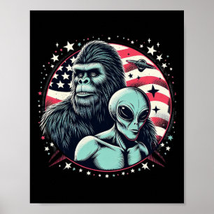 Grappige Bigfoot Sasquatch Alien Amp Bigfoot Vlag  Poster