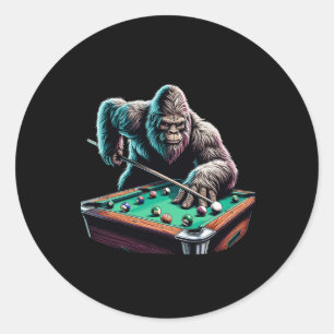 Grappige Bigfoot Sasquatch Biljart Pool Player Man Ronde Sticker