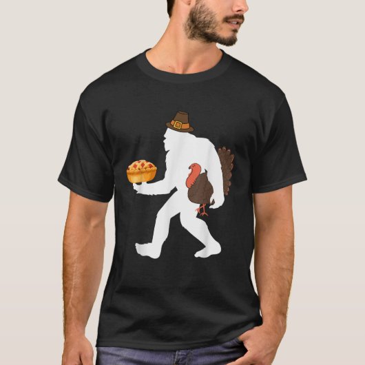 grappige bigfoot sasquatch pelgrim taart kalkoen T T-shirt (Voorkant)