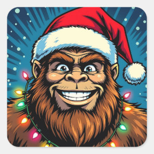 Grappige Bigfoot Sasquatch Yeti Kerstmis Vierkante Sticker