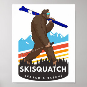 Grappige Bigfoot Skiën Skisquatch Zoek- en Redding Poster