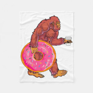 Grappige Bigfoot Walking met Grote Donut en Koffie Fleece Deken