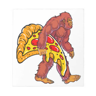 Grappige Bigfoot Wandelen met grote pizza slice Notitieblok