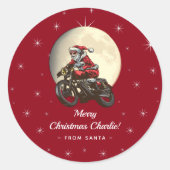Grappige Biker van Santa Kind's kerstcadeau Ronde Sticker (Voorkant)
