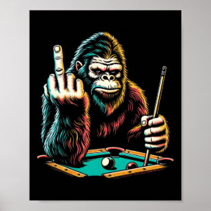 Grappige biljartspeler Retro Bigfoot Sasquatch Poster