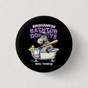 Grappige Binghamton-honkbalbadkuip-ezel Vintage Ronde Button 3,2 Cm
