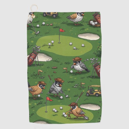 Grappige Birdie Golfers in de  scene Golfhanddoek (Voorkant)