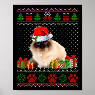 Grappige Birman Cat Santa Hat Lelijke Kersttrui Poster