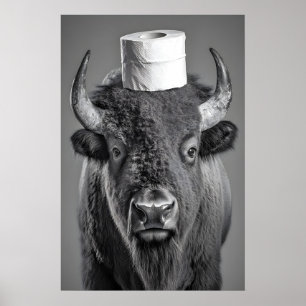 Grappige Bizon Badkamer Kunstprint, Toiletpapierro Poster