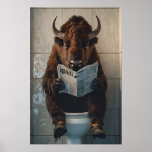 Grappige Bizon Badkamer Print, Toilet Krant Kunst Poster