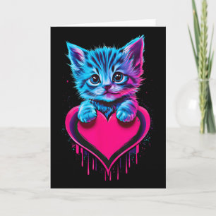 Grappige Blacklight Glitch Kunst Cute Kat Kitten V Kaart
