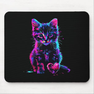 Grappige Blacklight Glitch Kunst Cute Kat Kitten V Muismat