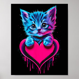 Grappige Blacklight Glitch Kunst Cute Kat Kitten V Poster
