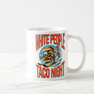 Grappige blanke mensen taco avond hamburger skiën koffiemok