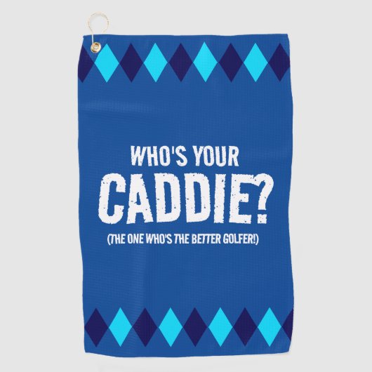 Grappige Blauwe Argyle Wie is jouw Caddie? ... Golfhanddoek (Voorkant)