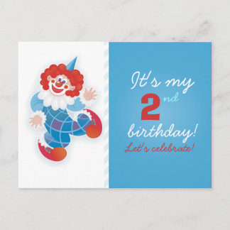 Grappige blauwe clown verjaardag uitnodiging briefkaart