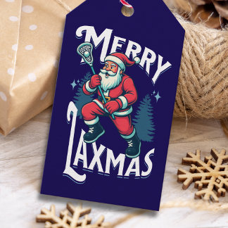 Grappige Blauwe Kerst Lacrosse Kerstmis Cadeaulabel