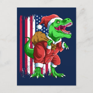 Grappige Blauwe Kerstman Santa TRex Tyrannosaurus Feestdagenkaart