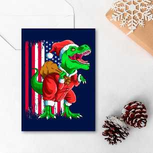 Grappige Blauwe Kerstman Santa TRex Tyrannosaurus Feestdagenkaart