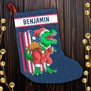 Grappige Blauwe Kerstman Santa TRex Tyrannosaurus  Kleine Kerstsok