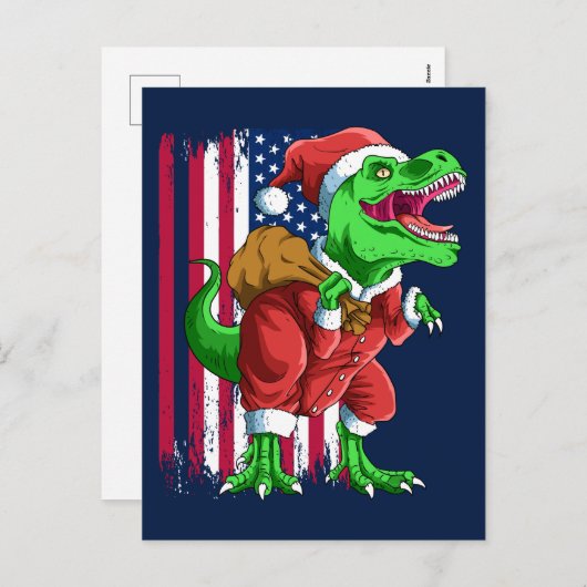 Grappige Blauwe Kerstmis Santa TRex Tyrannosaurus  Feestdagenkaart (Voorkant / Achterkant)