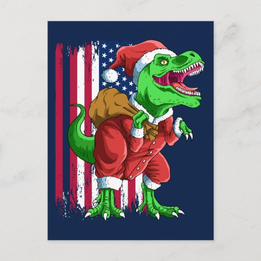 Grappige Blauwe Kerstmis Santa TRex Tyrannosaurus  Feestdagenkaart (Voorkant)
