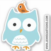 Grappige Blauwe Uil en Schattigee Oranje Bird Viny Sticker (Voorkant)